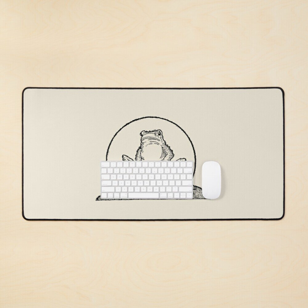 Desk Mat Cute Vintage Cottagecore Frog Sitting - Grumpy Sad Toad And Full Moon - Goblincore Emo Froggy Large Gaming Mouse Pad 35X16 Inch 7802738408812