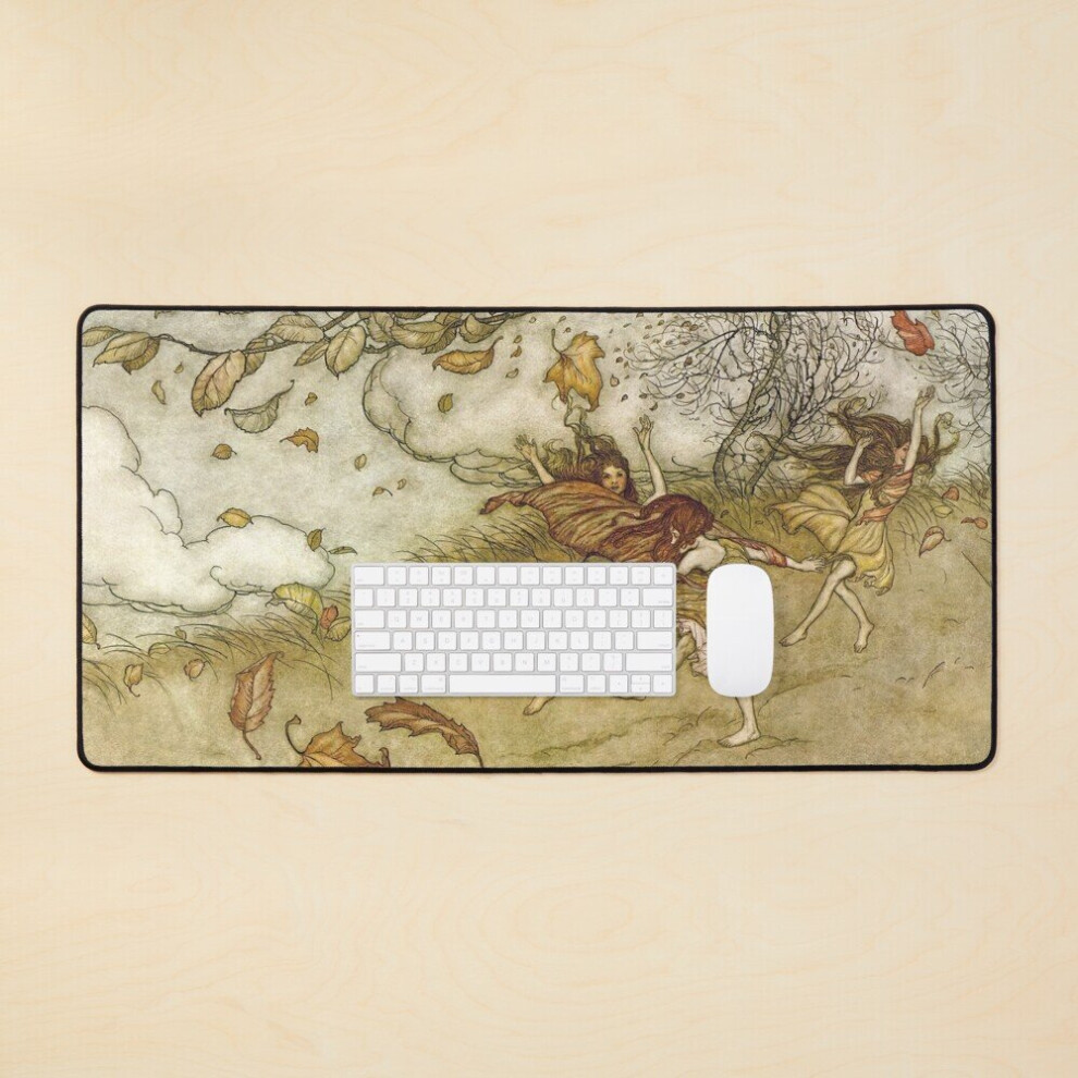 Desk Mat Fairies Play With Falling Leaves Arthur Rackham Large Gaming Mouse Pad 35X16 Inch 7802738405309