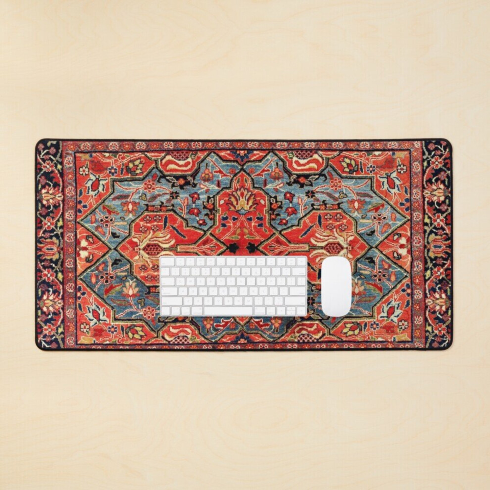 Desk Mat Kashan Poshti Central Persian Rug Print Large Gaming Mouse Pad 35X16 Inch 7802738316964