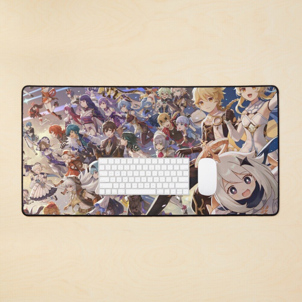 Desk Mat Genshin Impact, Mona Megistus, Diona Kã¤Tzlein, Xinyan, Keqing, Ganyu, Hu Tao, Albedo Large Gaming Mouse Pad 35X16 Inch 7802738321975