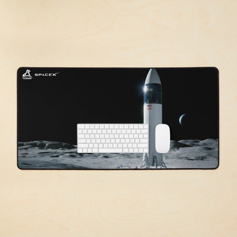 Desk Mat Starship On The Moon Large Gaming Mouse Pad 35X16 Inch 7802738334593