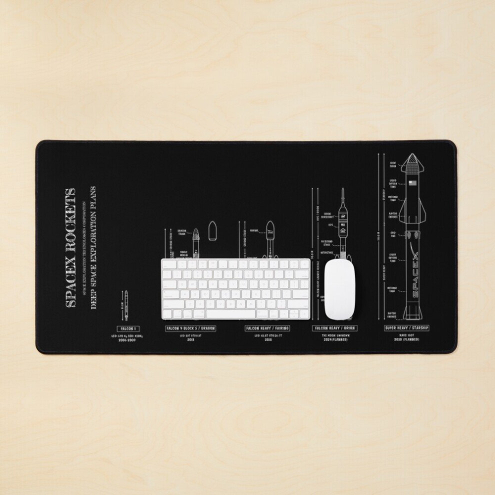 Desk Mat Spacex Rockets Blueprint ( Stencil- ) Large Gaming Mouse Pad 35X16 Inch White 7802738407235