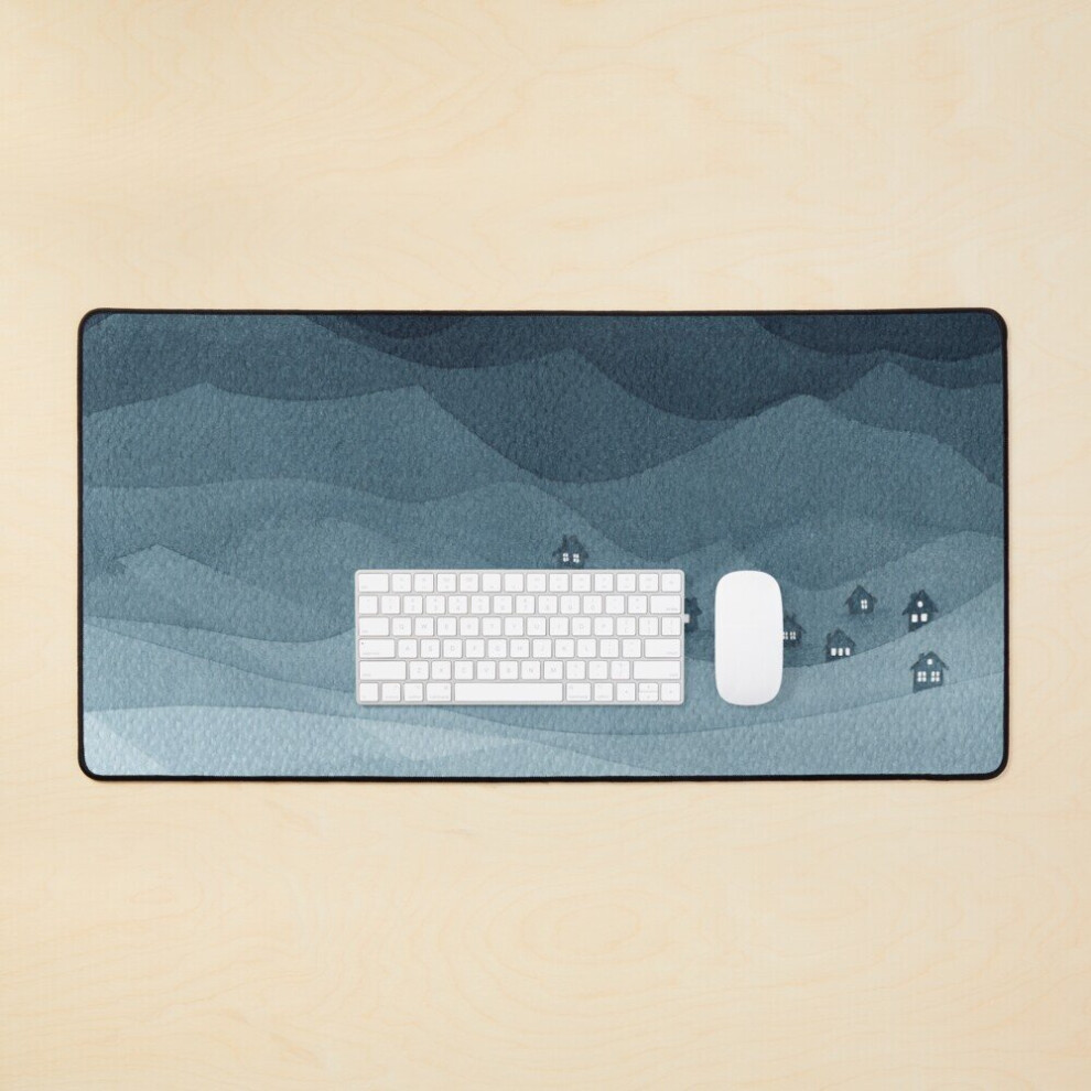 Desk Mat Moon Over The Mountains, Landscape, Night Large Gaming Mouse Pad 35X16 Inch Indigo 7802738334586
