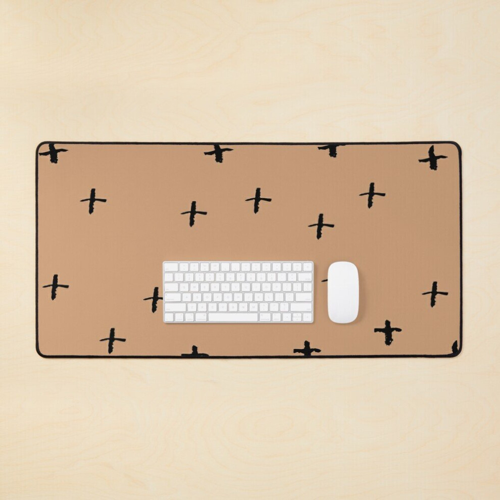 Desk Mat Cross Lines Chalk Grid Design, Abstract Simple Scandinavian Style. Trend Of The Season. Large Gaming Mouse Pad 35X16 Inch Brown/Black 7802738398496