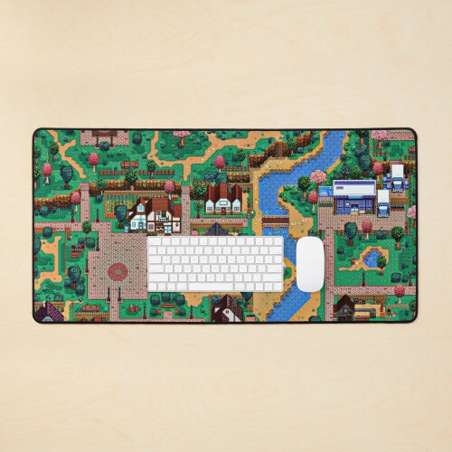 Desk Mat Stardew valley town map Large Gaming Mouse Pad 35x16 inch