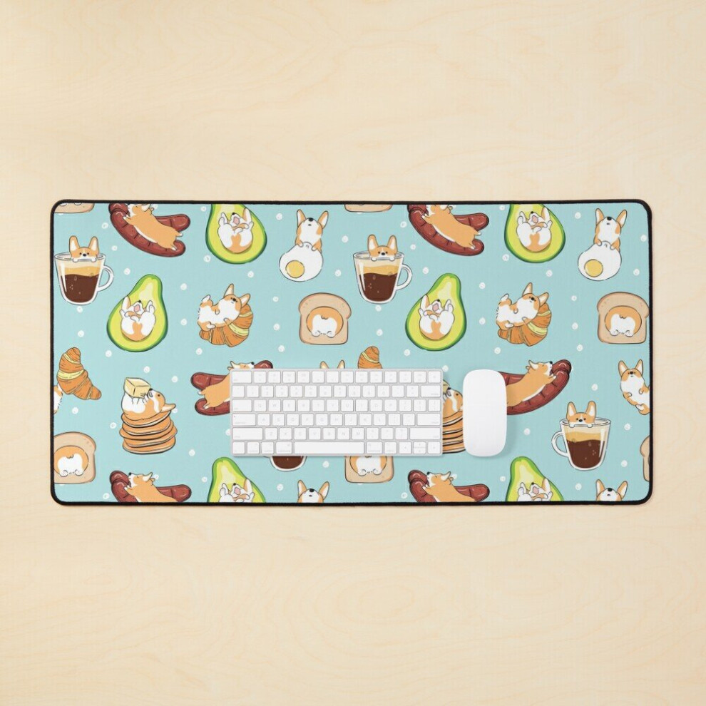 Desk Mat Corgi Breakfast - Large Gaming Mouse Pad 35X16 Inch Blue 7802738362718