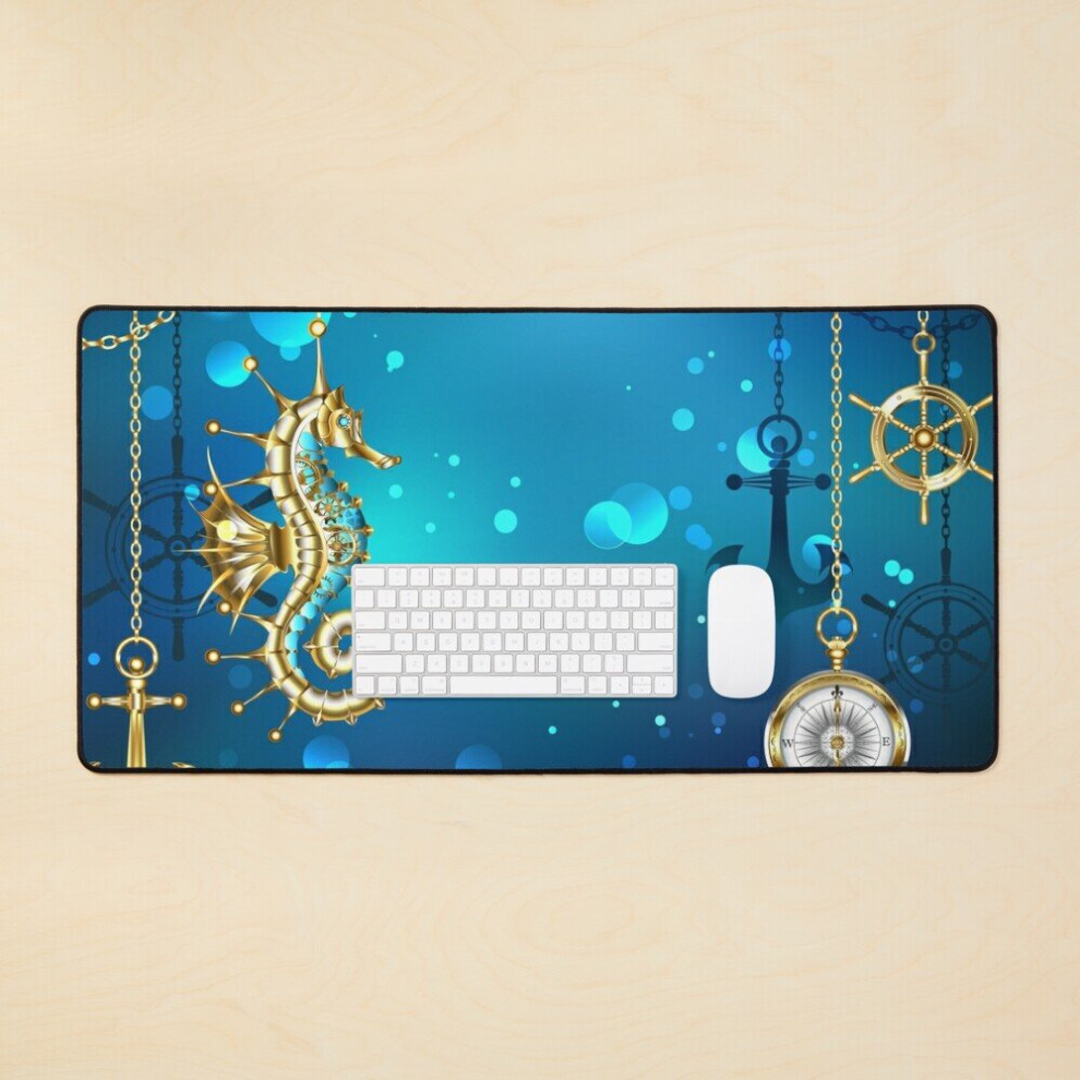 Desk Mat Submerged Mechanical Seahorse Large Gaming Mouse Pad 35X16 Inch 7802738327120