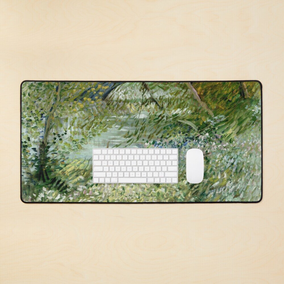 Desk Mat Impressionist Painting River Bank In Springtime (1887) By Vincent Van Gogh Large Gaming Mouse Pad 35X16 Inch 7802738336498