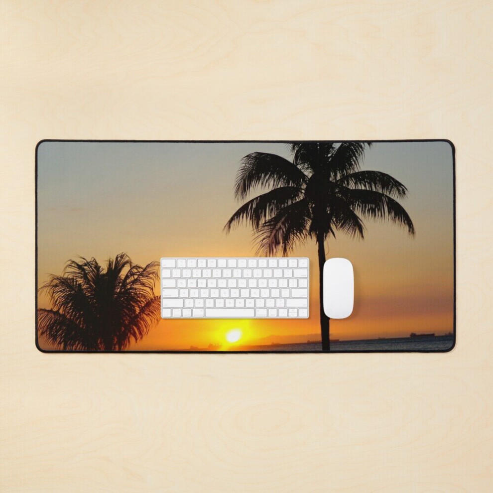 Desk Mat Palm Tree On The Beach - Tropical Palm Tree Sunset Large Gaming Mouse Pad 35X16 Inch 7802738408348