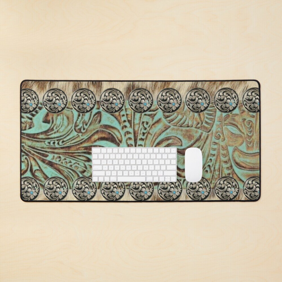 Desk Mat Rustic Teal Western Country Cowboy Fashion Large Gaming Mouse Pad 35X16 Inch Brown/Beige 7802738370621