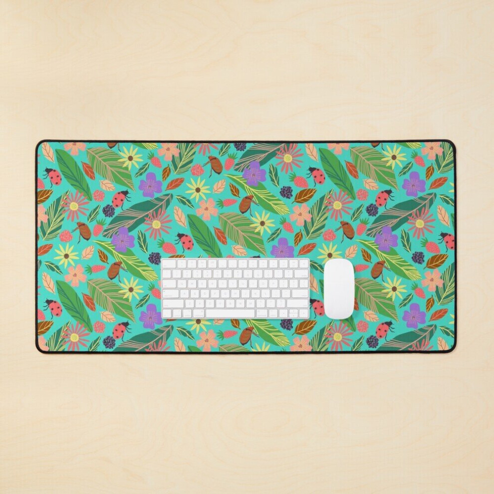 Desk Mat Garden Bed Beetles Flowers Berries Large Gaming Mouse Pad 35X16 Inch 7802738352849