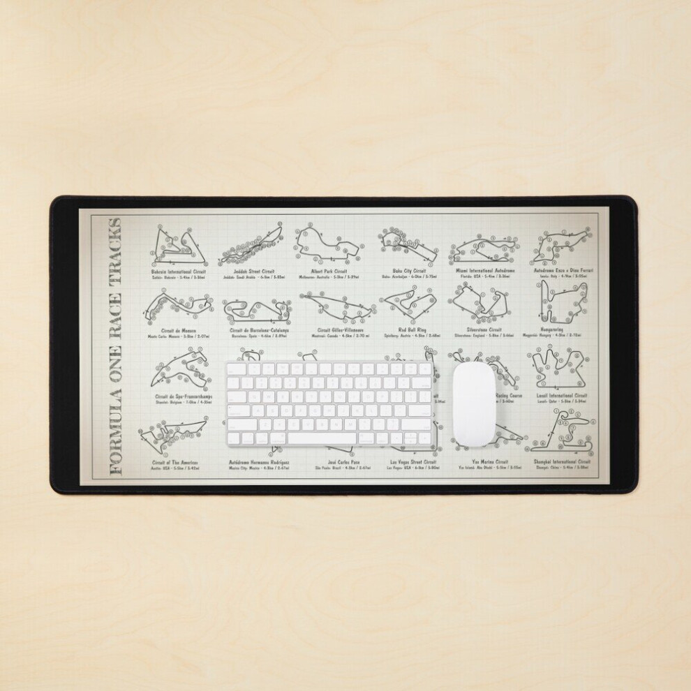 Desk Mat F1 Race Tracks (Blueprint - Ivory) Large Gaming Mouse Pad 35X16 Inch Light/Ivory 7802738367812