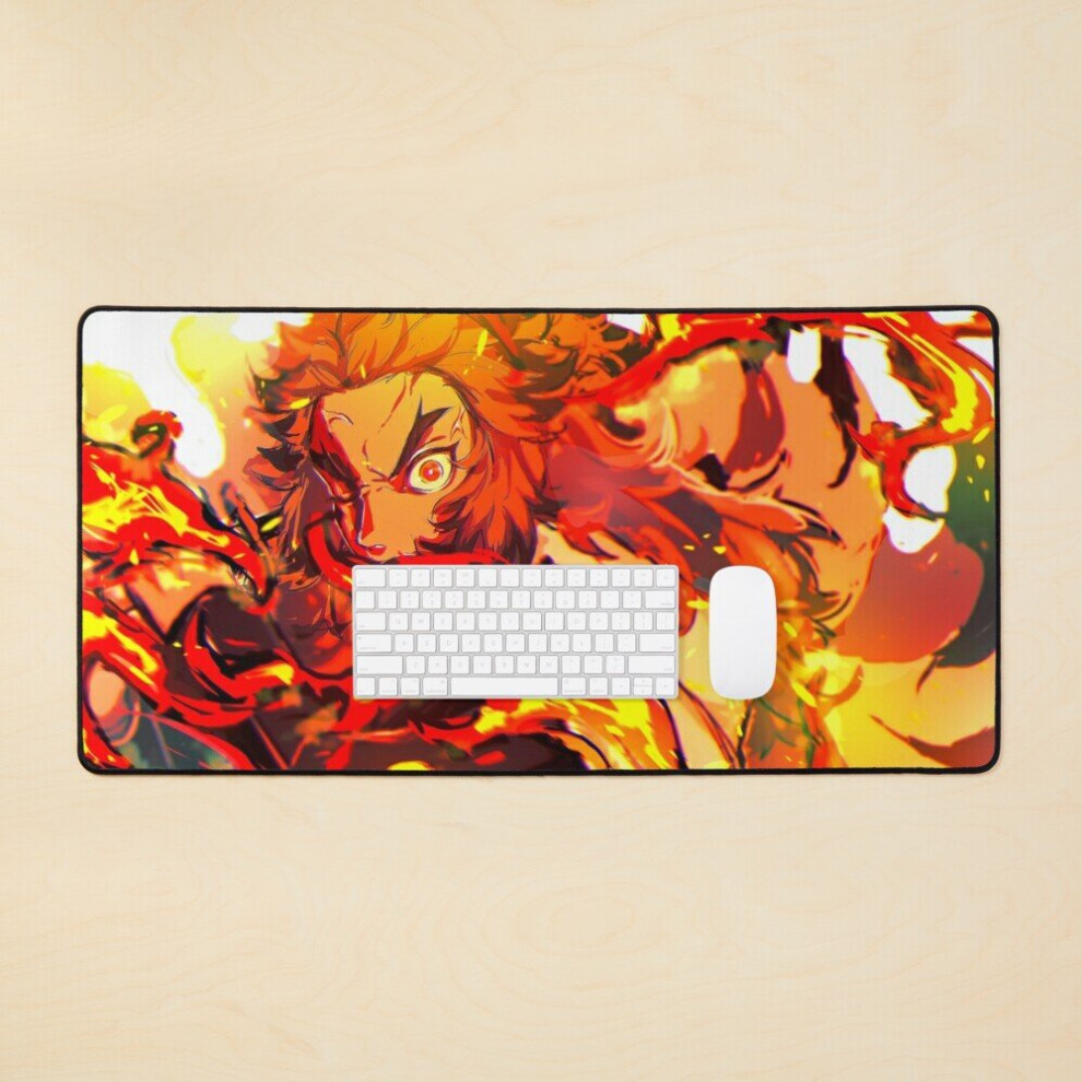 Desk Mat Rengoku Kyojuro Fire Breathing - Fire Hashira/Pillar Large Gaming Mouse Pad 35X16 Inch 7802738317008