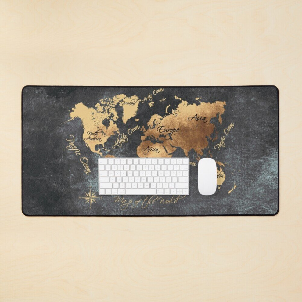 Desk Mat World Map 147 #Worldmap #Map Large Gaming Mouse Pad 35X16 Inch Gold/Black 7802738407426