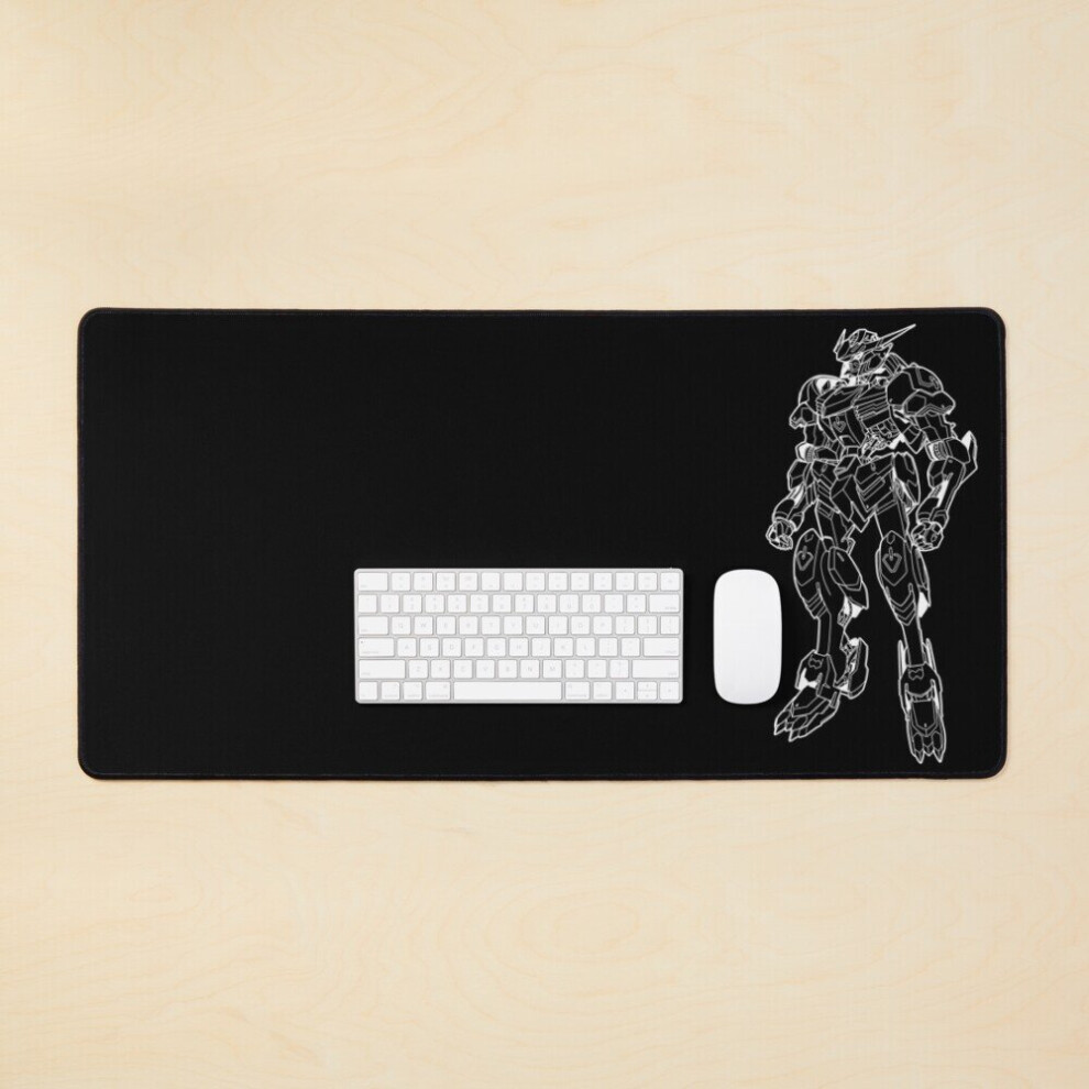 Desk Mat Gundam Barbatos Outline Large Gaming Mouse Pad 35X16 Inch White 7802738396751
