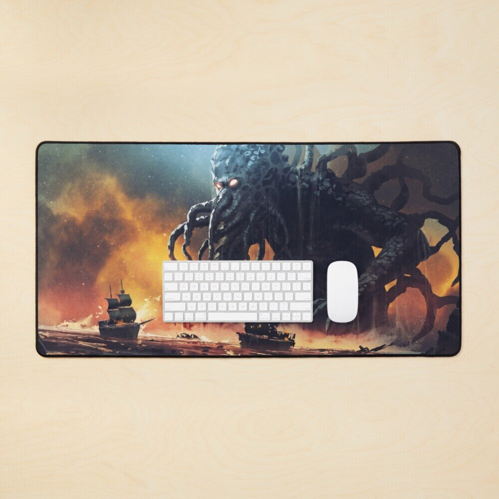 Desk Mat Cthulhu The Giant Sea Monster Destroying Ships Large Gaming Mouse Pad 35X16 Inch 7802738381368