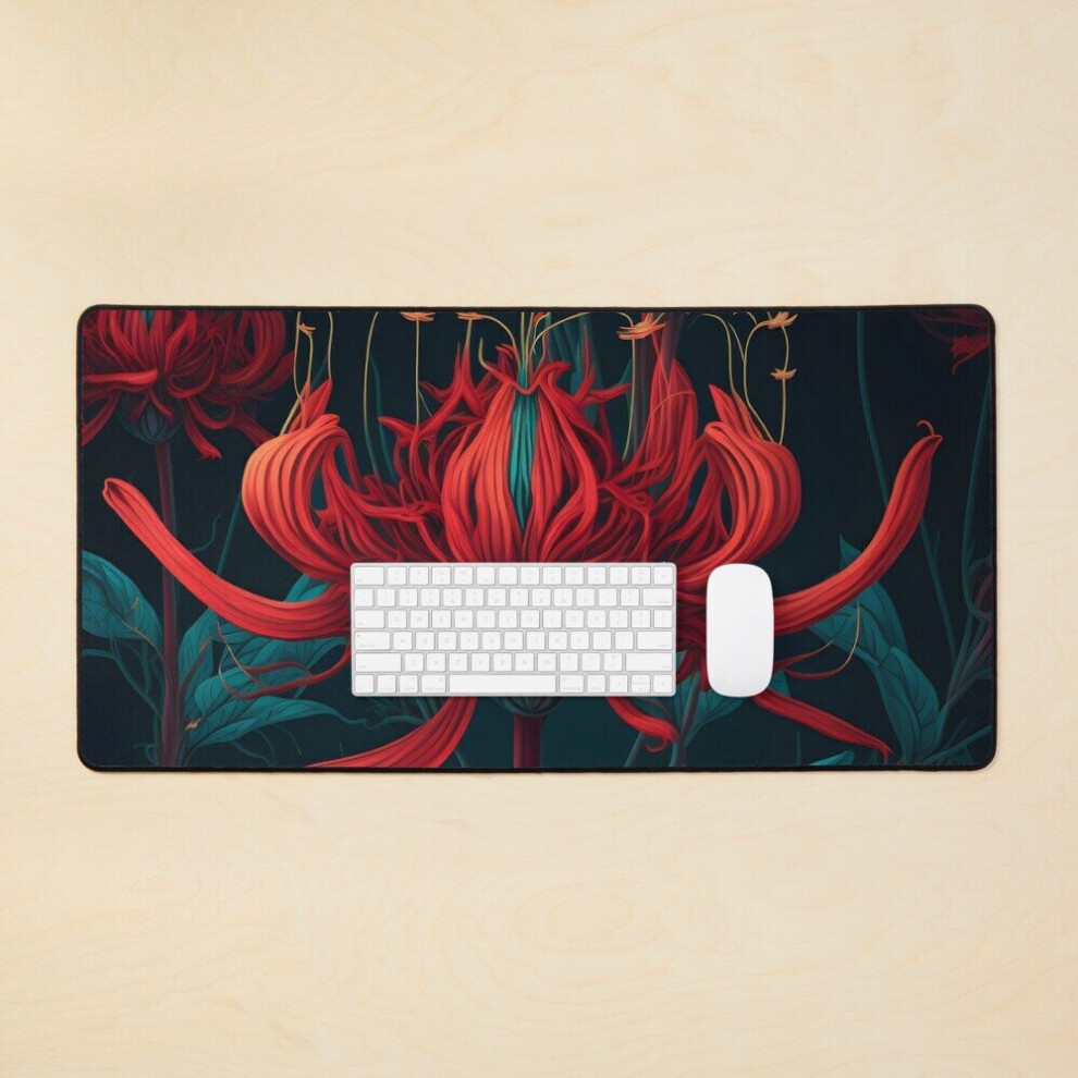 Desk Mat Japanese Animated Spider Lily Flower Of Farewellor Goodbye Large Gaming Mouse Pad 35X16 Inch Red 7802738387773