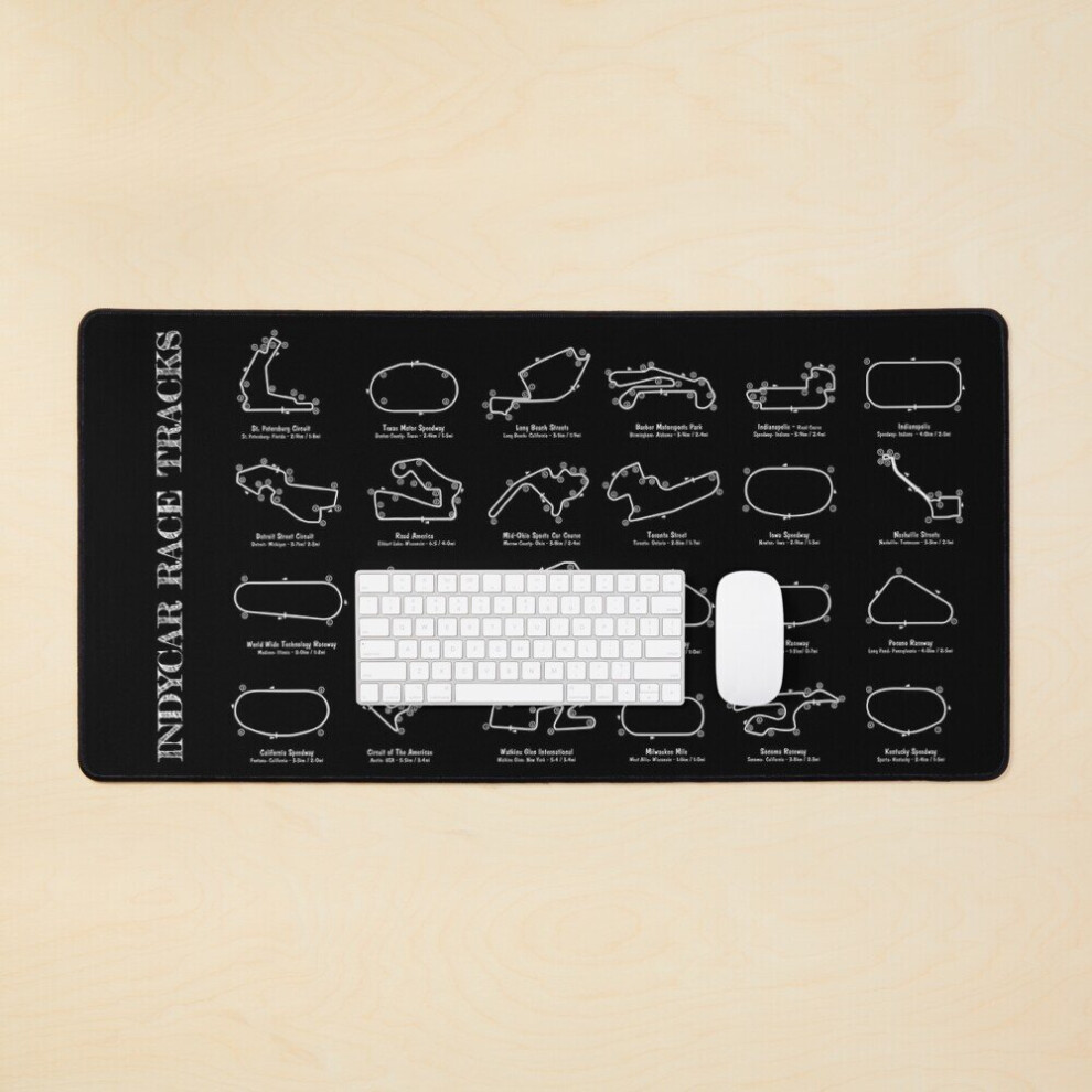 Desk Mat Indycar Race Tracks ( Stencil- ) Large Gaming Mouse Pad 35X16 Inch White 7802738394580
