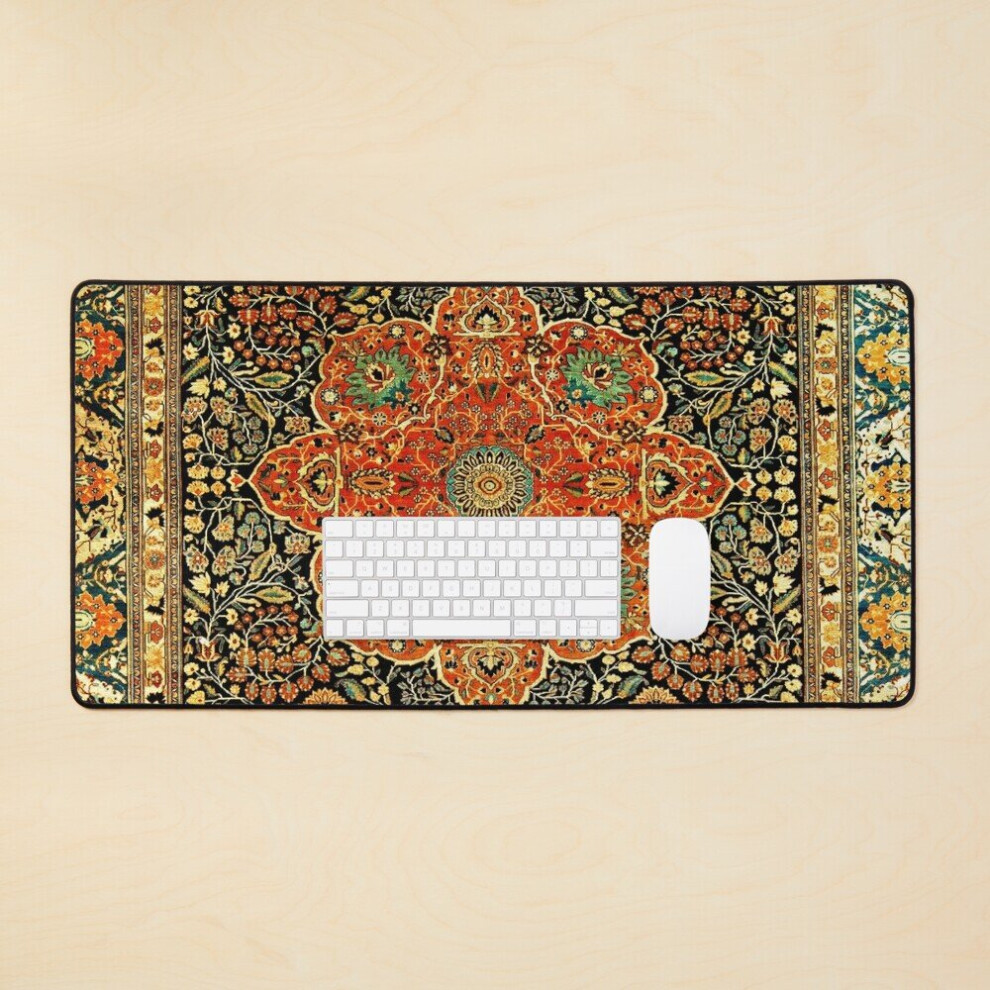 Desk Mat Antique Persian Mohtashem Kashan Rug Print Large Gaming Mouse Pad 35X16 Inch 7802738404821