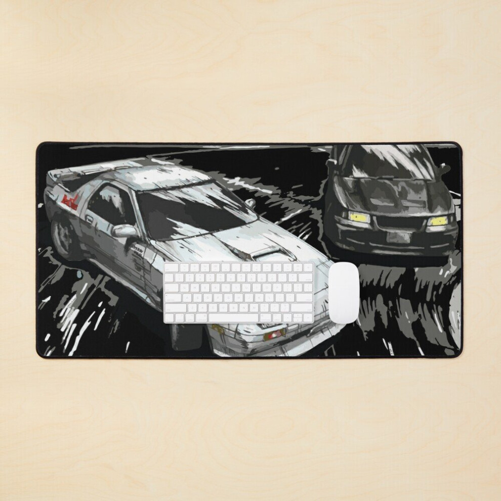 Bearlad Desk Mat Initial D - Mountain Drift Racing Tandem Evo Iii Vs Fc Rx-7 Large Gaming Mouse Pad 35X16 Inch