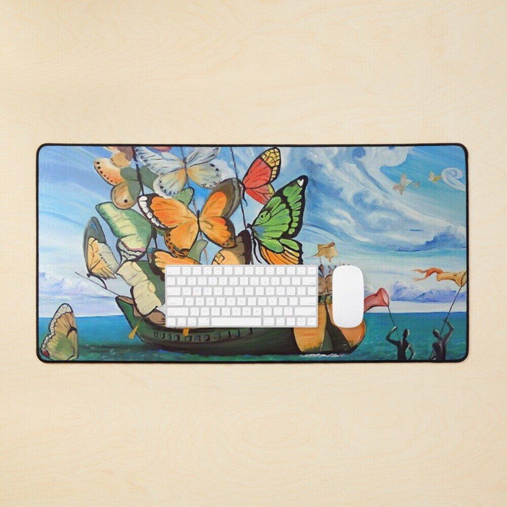Desk Mat Salvador Dalí - Ship With Butterfly Sails Painting Large Gaming Mouse Pad 35X16 Inch 7802738380194