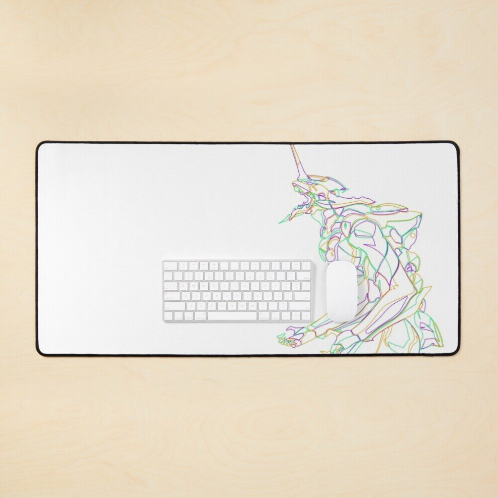 Desk Mat Eva Unit 01 Neon Outline ( Variant) Large Gaming Mouse Pad 35X16 Inch White 7802738319699