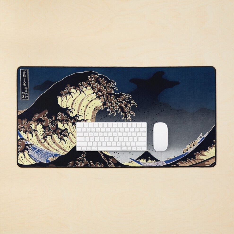 Desk Mat The Great Wave Off Kanagawa - Hokusai - Navy Color Large Gaming Mouse Pad 35X16 Inch Blue 7802738342666