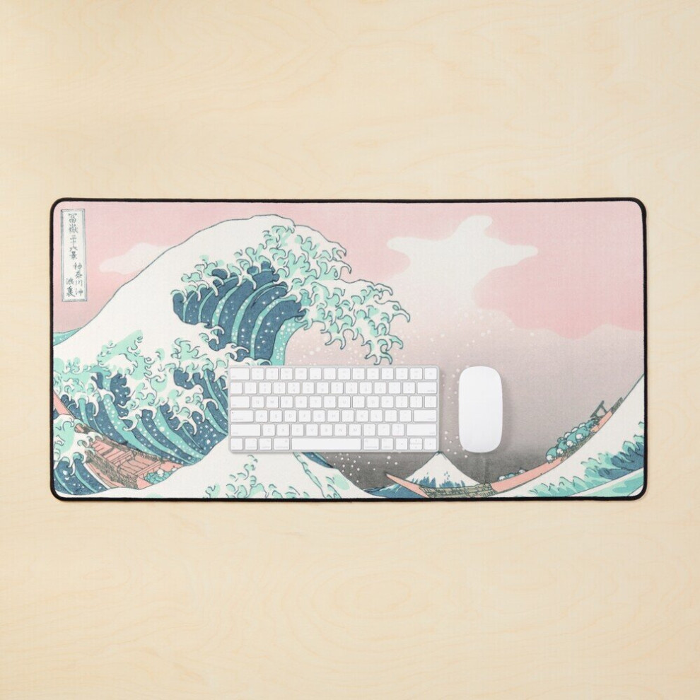 Desk Mat The Great Wave Off Kanagawa - Hokusai - Pastel Color Large Gaming Mouse Pad 35X16 Inch Pink 7802738311440