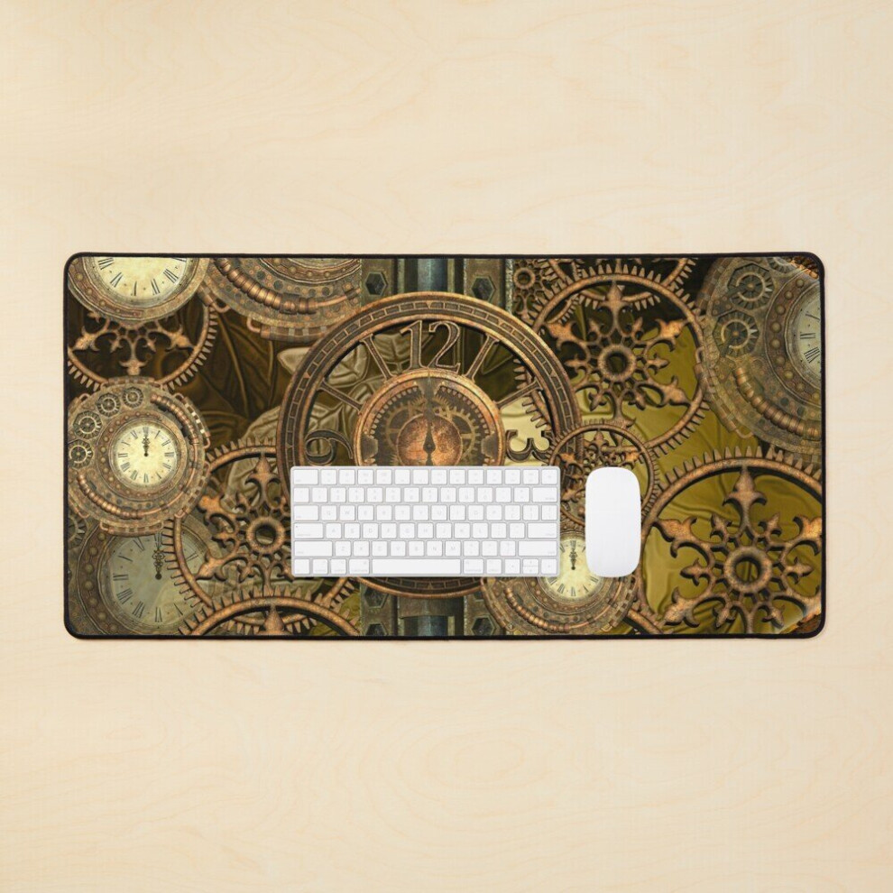 Desk Mat Steampunk, Awesome Clocks Large Gaming Mouse Pad 35X16 Inch 7802738372373