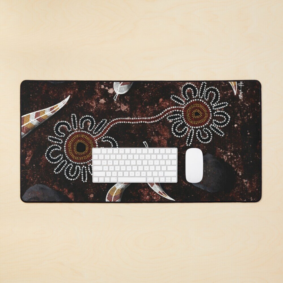 Desk Mat Authentic Aboriginal Art - Fallen Leaves Large Gaming Mouse Pad 35X16 Inch 7802738369496