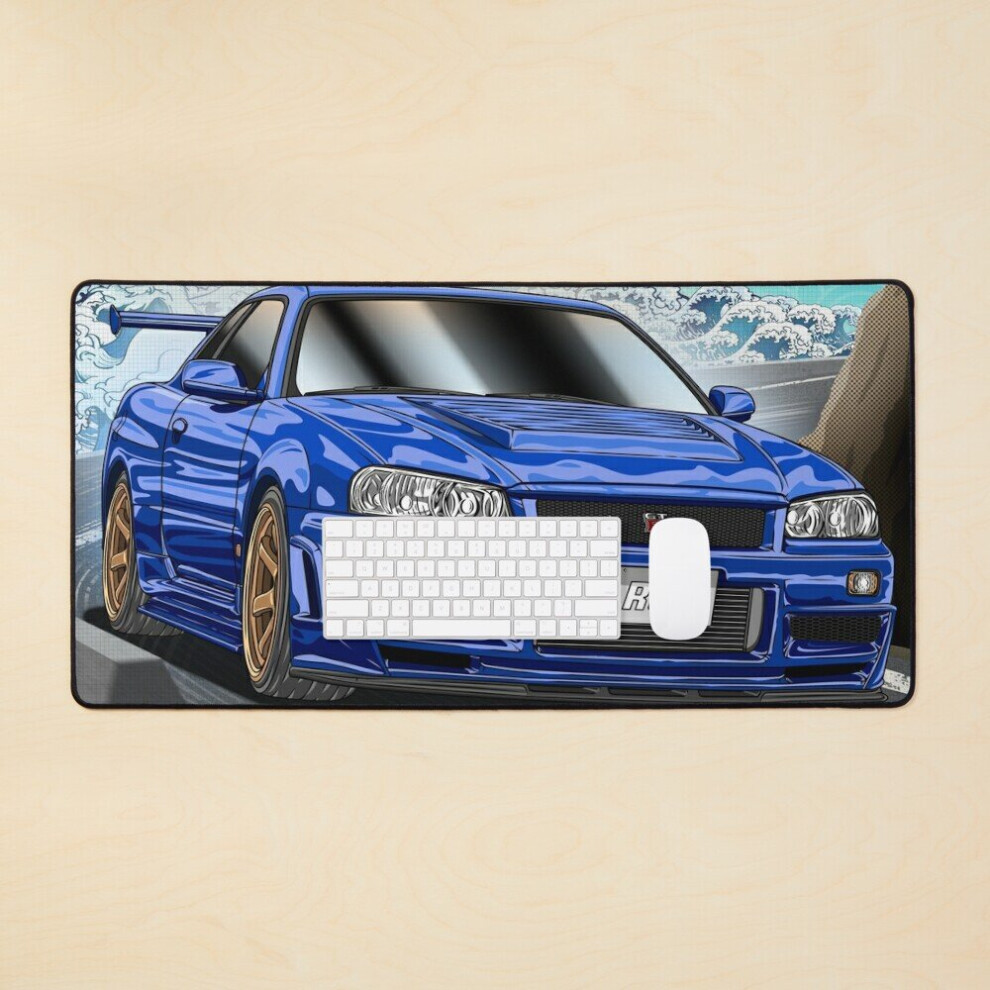 Bearlad Desk Mat Nissan Skyline Gt-R R34 Large Gaming Mouse Pad 35X16 Inch