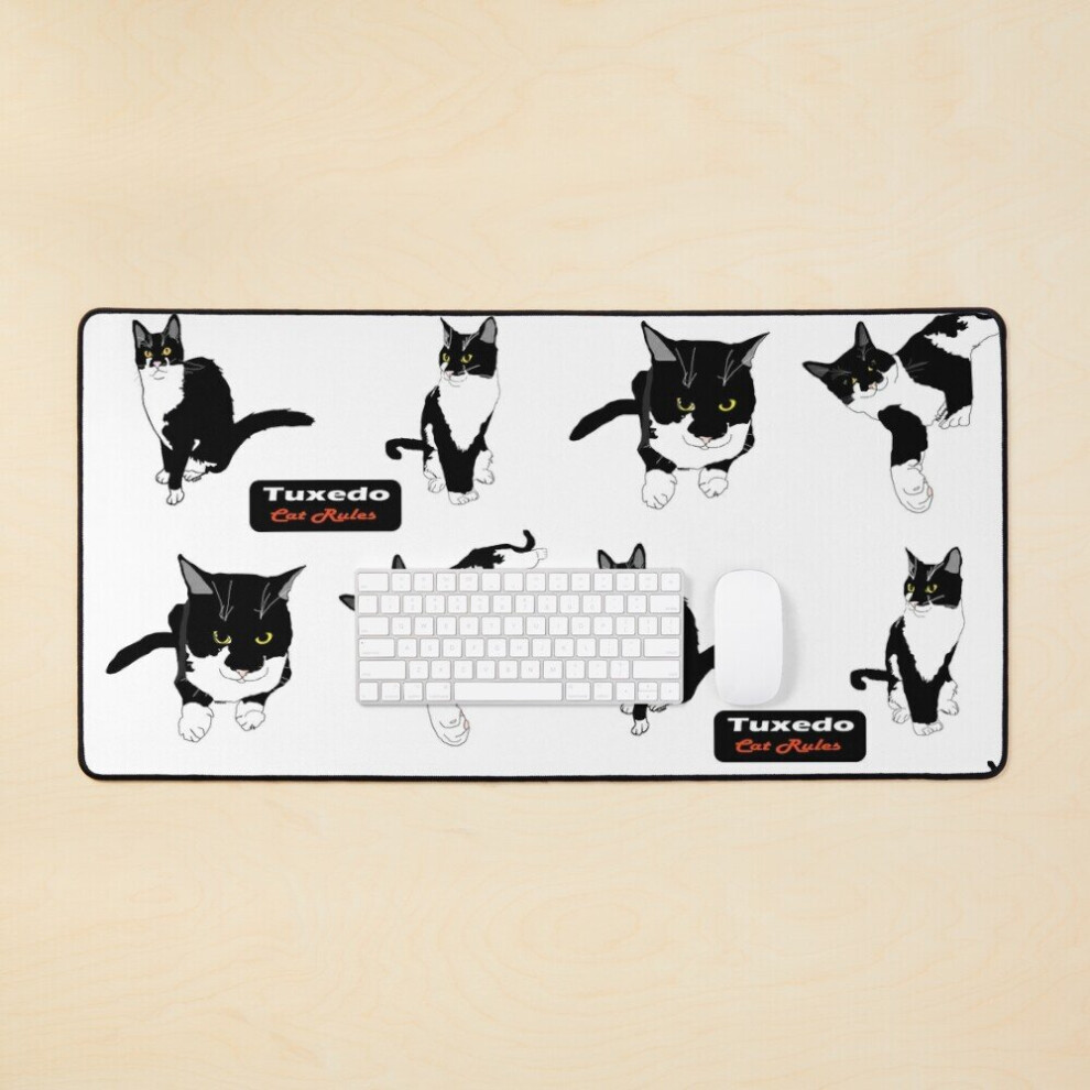 Desk Mat Cute Tuxedo Cat Four Sticker Group Pack Large Gaming Mouse Pad 35X16 Inch 7802738348125