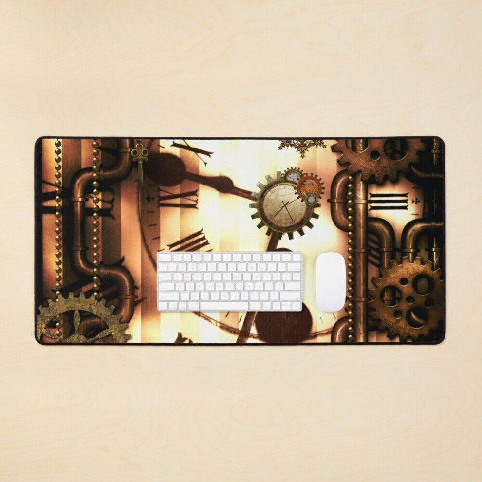 Desk Mat Steampunk, Clocks And Gears, Vintage Design Large Gaming Mouse Pad 35X16 Inch 7802738398335