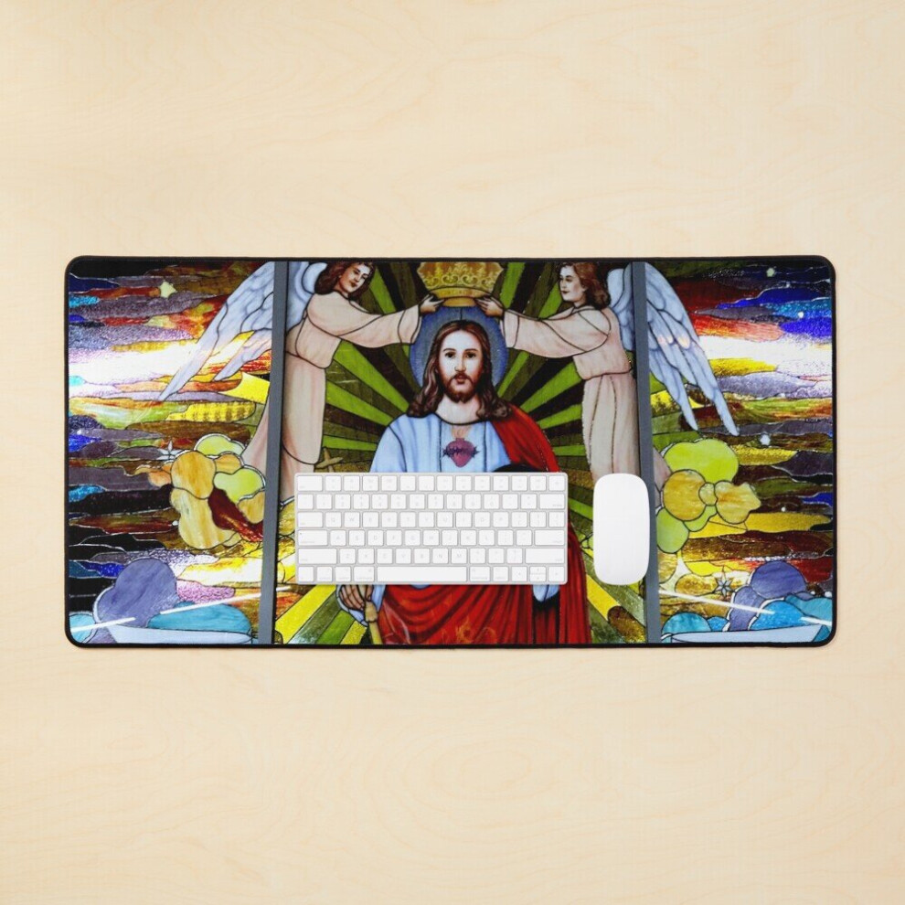 Desk Mat Stained Glass In Church Of Our Lord St Helenas Large Gaming Mouse Pad 35X16 Inch 7802738375237