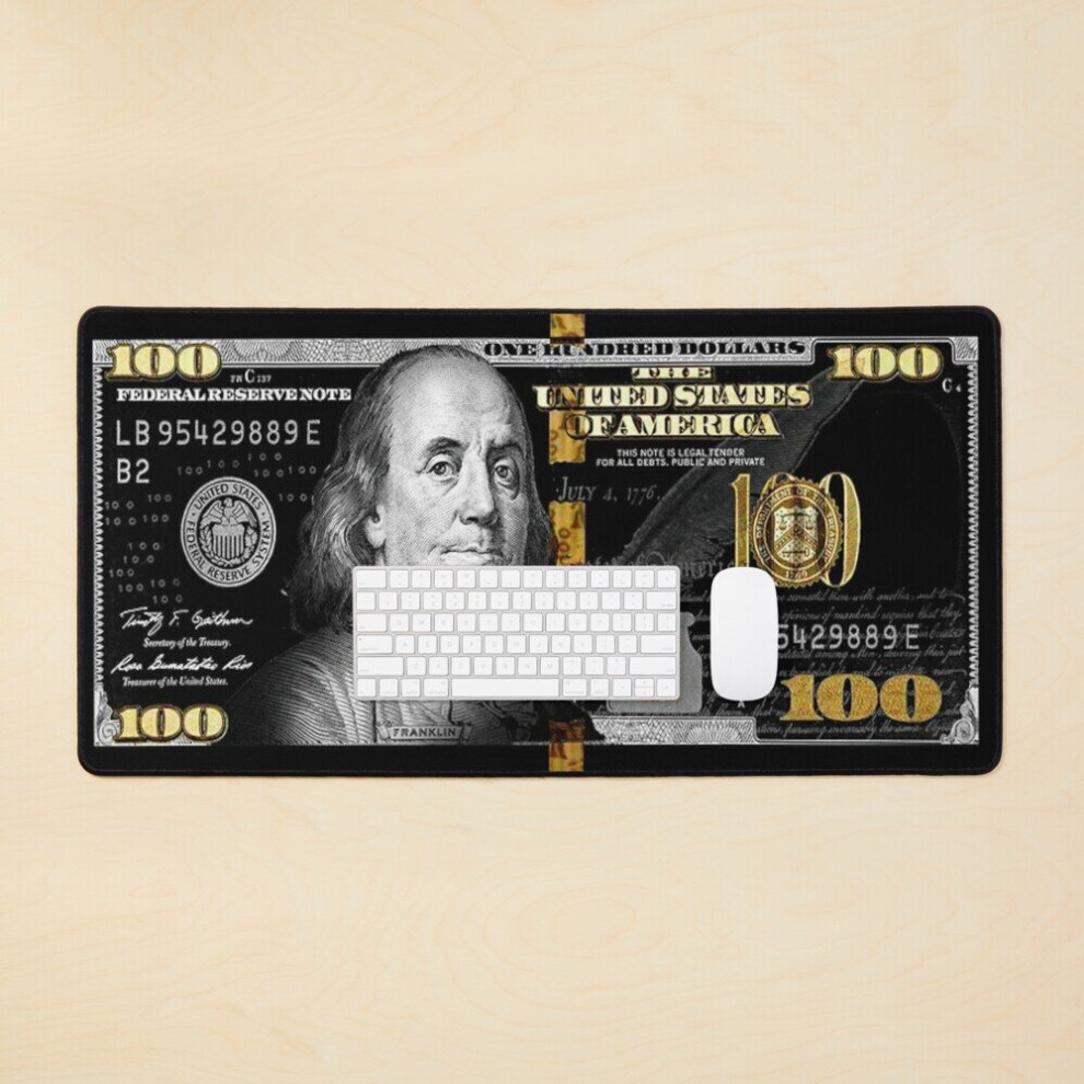 Desk Mat 100 Dollar Bill Large Gaming Mouse Pad 35X16 Inch Black 7802738317220