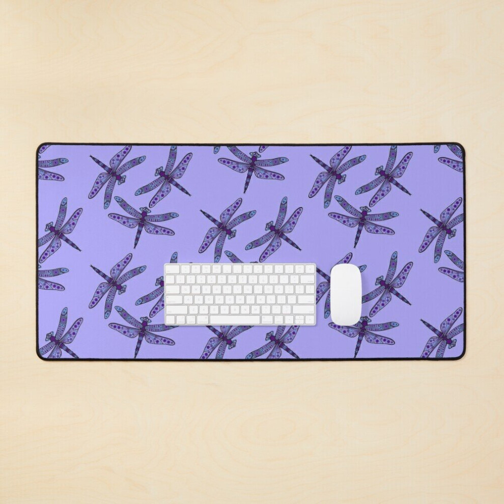 Desk Mat Authentic Aboriginal Art - Dragonflies Large Gaming Mouse Pad 35X16 Inch 7802738374407