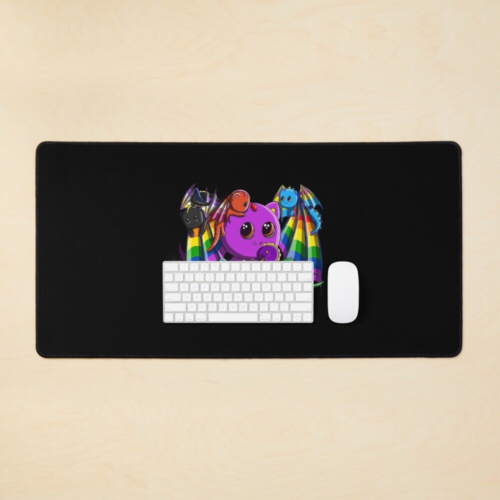 Desk Mat Rainbow Pride Mother Dragon And Her Queer Children Large Gaming Mouse Pad 35X16 Inch 7802738354034