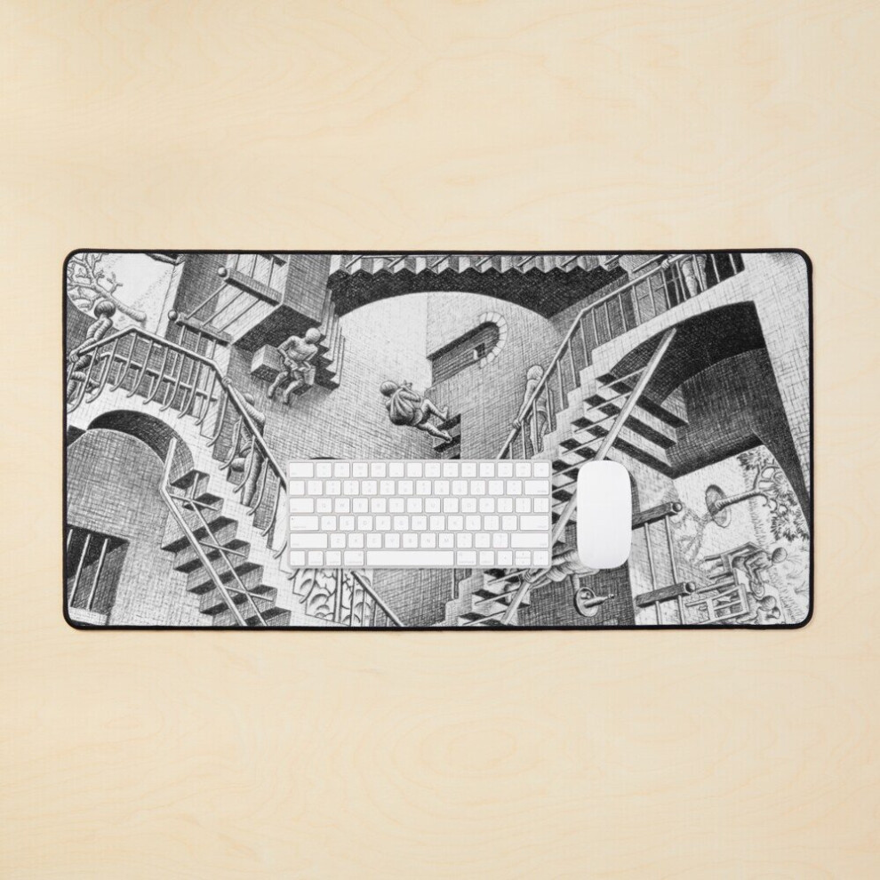 Desk Mat Relativity By Maurits Cornelis Escher Large Gaming Mouse Pad 35X16 Inch 7802738327243