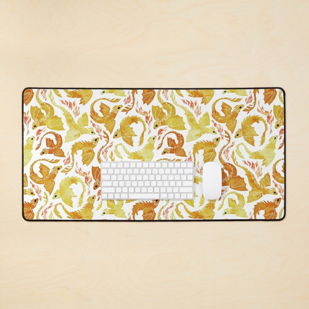 Desk Mat Dragon Fire Large Gaming Mouse Pad 35X16 Inch Yellow 7802738344530