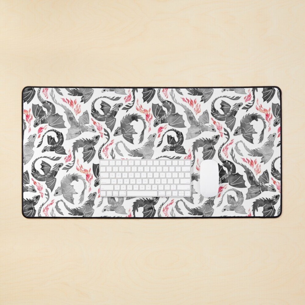 Desk Mat Dragon Fire Greys Blacks Large Gaming Mouse Pad 35X16 Inch 7802738401165