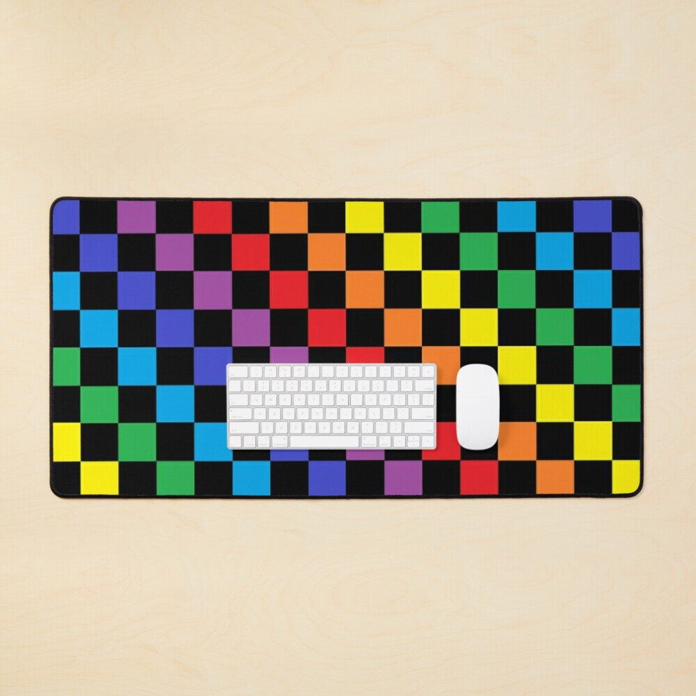 Desk Mat Checkered Rainbow Large Gaming Mouse Pad 35X16 Inch Black 7802738327281