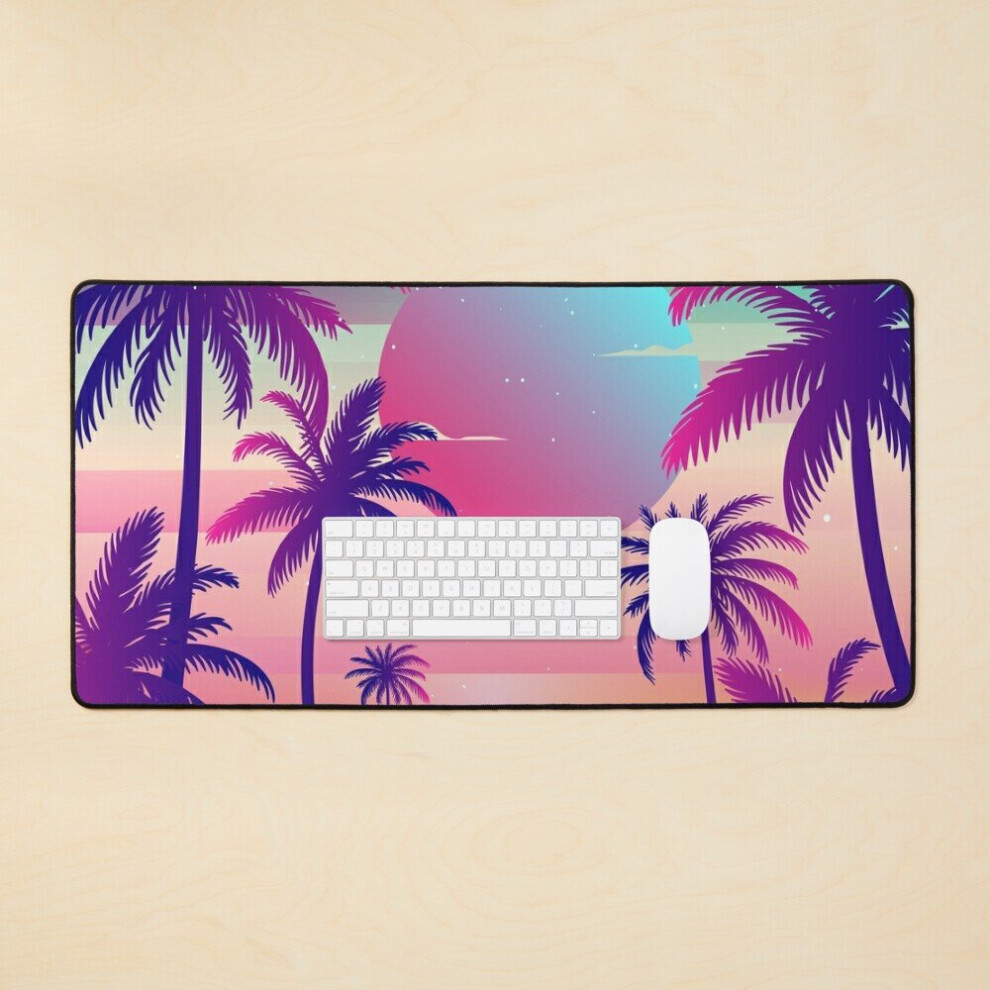 Desk Mat Sunset Palm Trees Vaporwave Aesthetic Large Gaming Mouse Pad 35X16 Inch 7802738314724