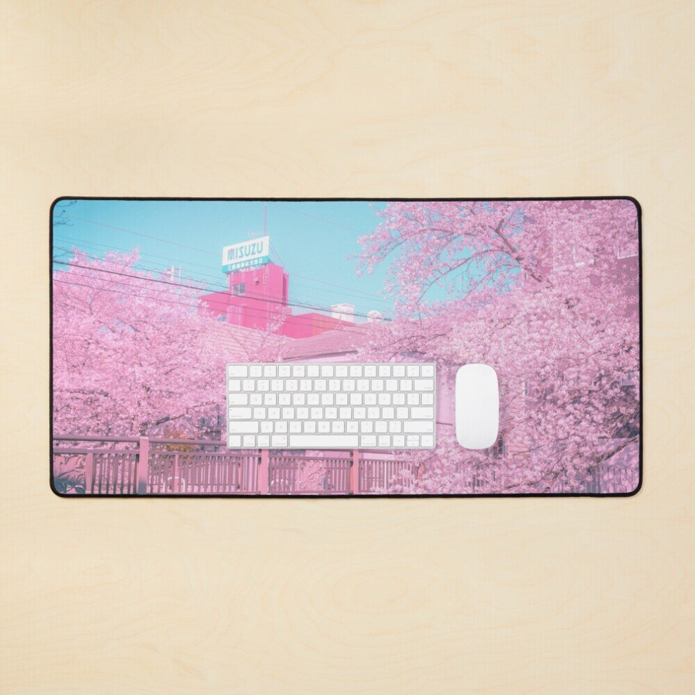 Desk Mat Spring In Tokyo Vaporwave Citypop Aesthetic Vibe Large Gaming Mouse Pad 35X16 Inch Pink 7802738380668
