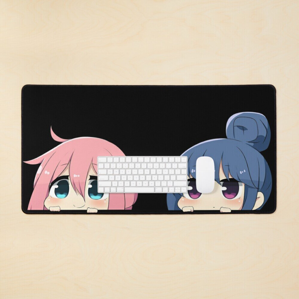 Desk Mat Nadeshiko & Rin Chibi Peeker - Yuru Camp Large Gaming Mouse Pad 35X16 Inch 7802738351835