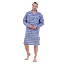 (Blue Grey, 4XL) Malay Mens Nightshirts Woven Check Cotton Blend Loungewear Regular Big Size M to 5XL