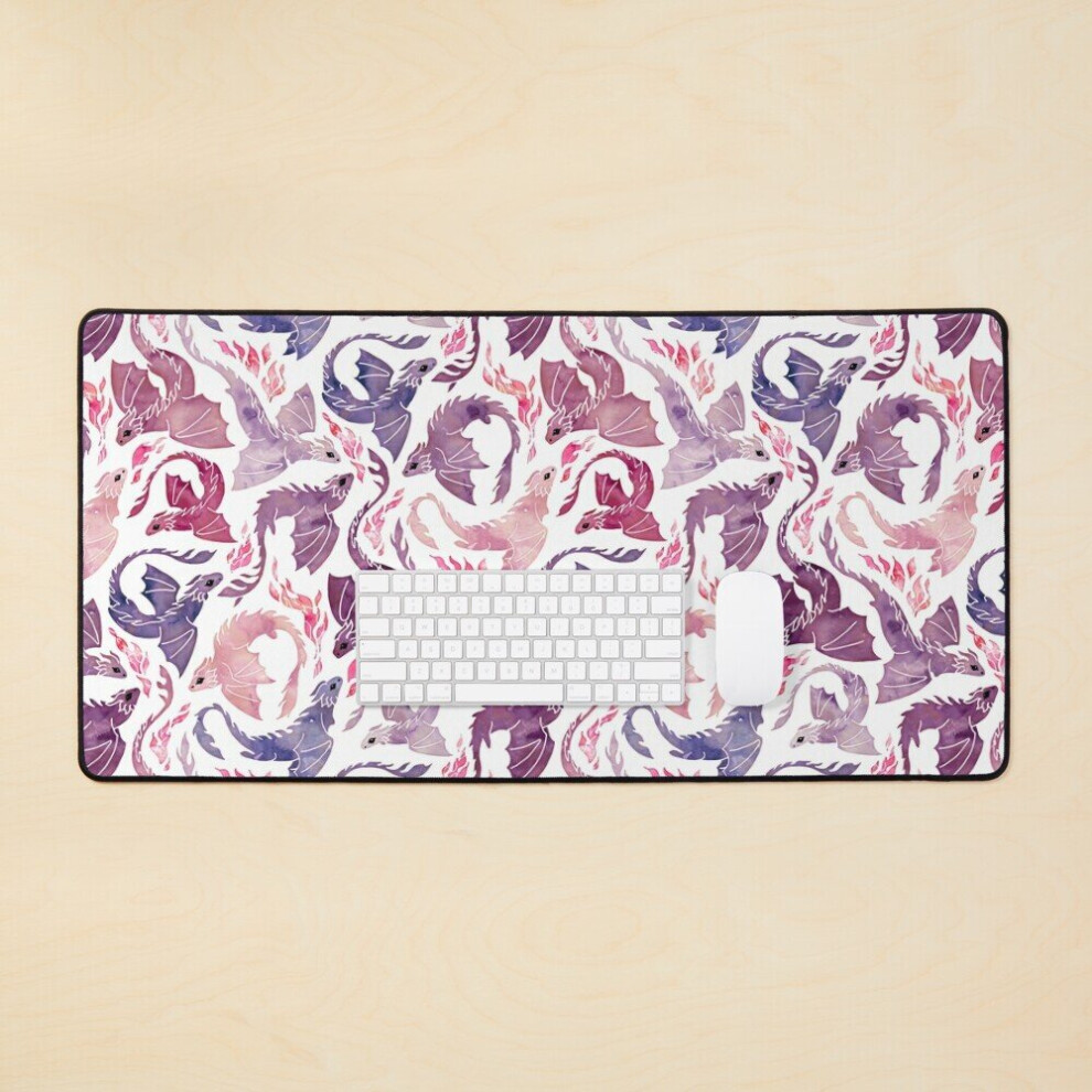 Desk Mat Dragon Fire Large Gaming Mouse Pad 35X16 Inch Pink/Purple 7802738388893