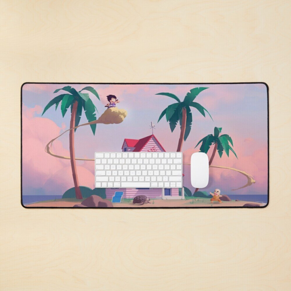 Desk Mat Dragon Ball Z Son Goku Kid Flying Nimbus Cloud Around Kame House - Dragon Ball Large Gaming Mouse Pad 35X16 Inch 7802738332322