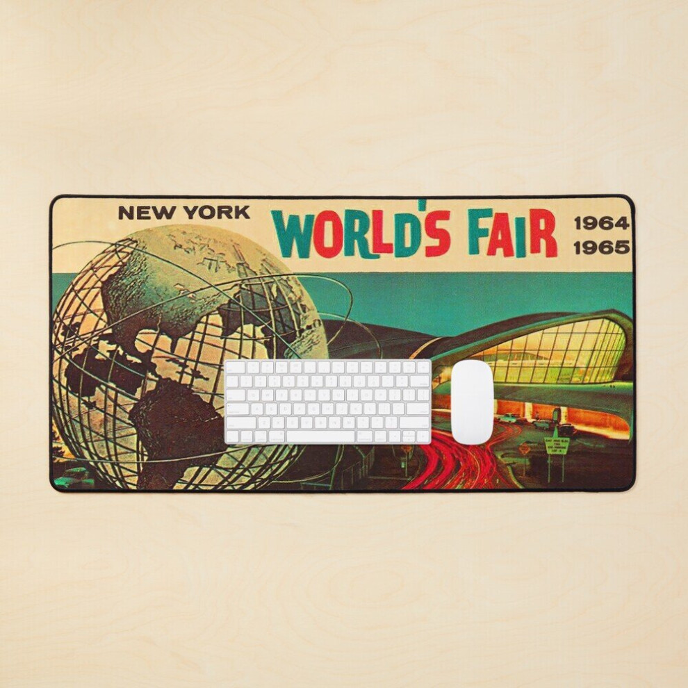 Desk Mat Vintage Poster, World's Fair 1964 Poster, New York World's Fair 1964, Unisphere, Flushing Meadows, Nyc, Large Gaming Mouse Pad 35X16 Inch 7802738338720