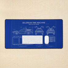 Desk Mat DeLorean Time Machine - Back To The Future (Blueprint) Large Gaming Mouse Pad 35x16 inch