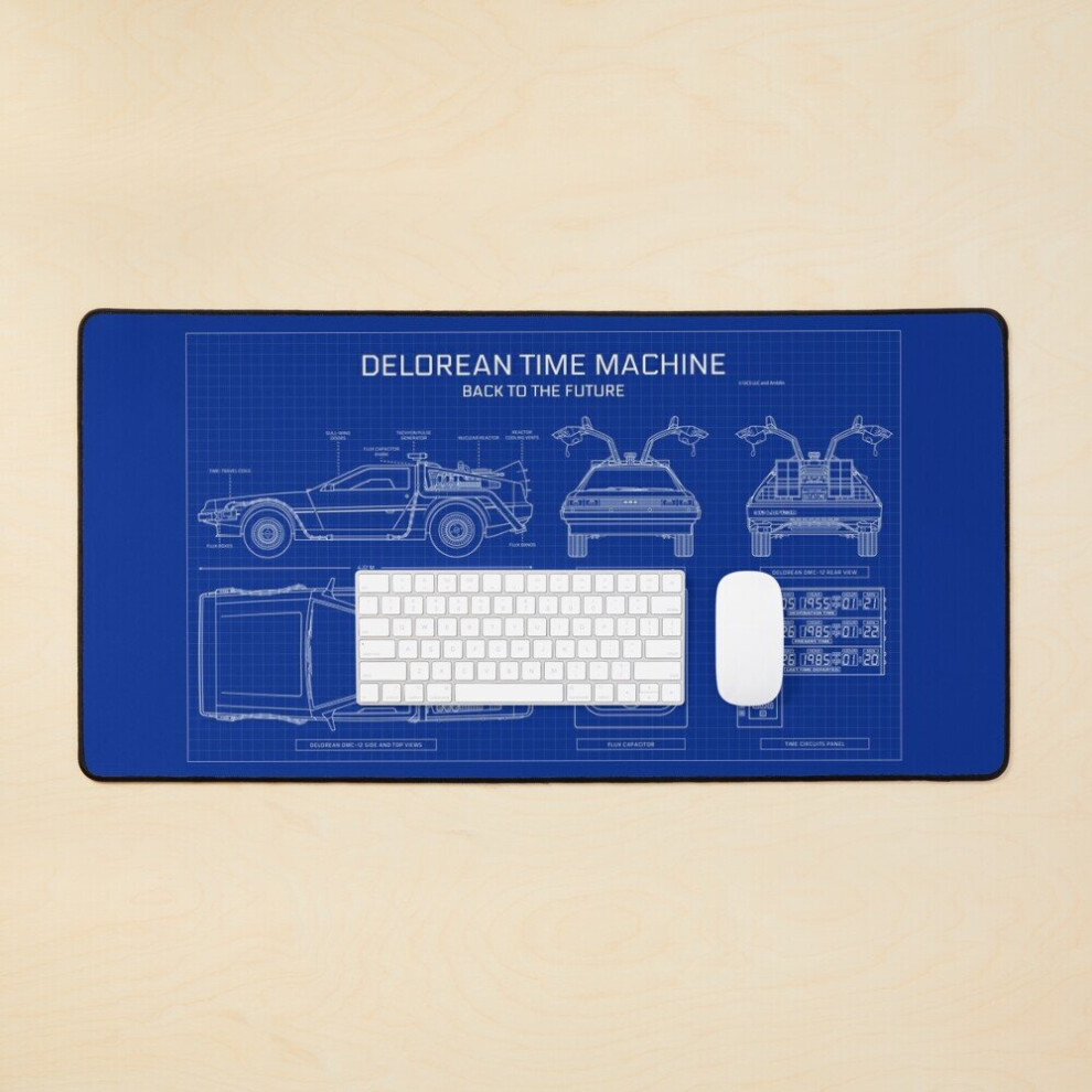 Bearlad Desk Mat Delorean Time Machine - Back To The Future (Blueprint) Large Gaming Mouse Pad 35X16 Inch